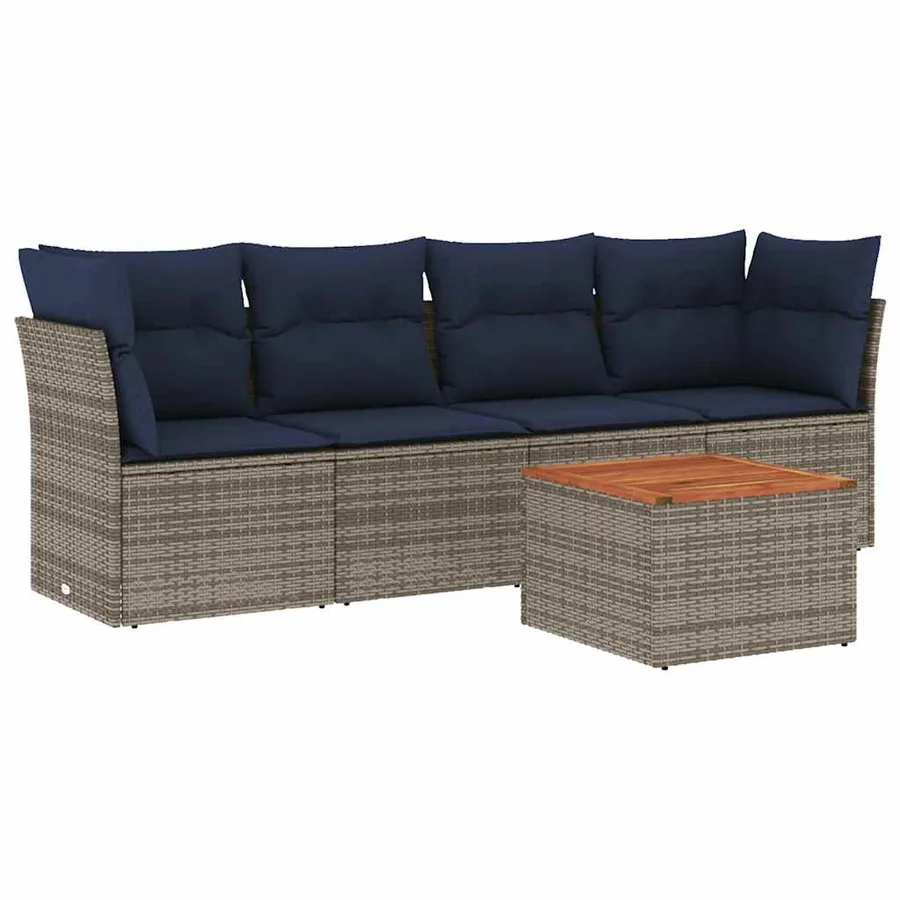 Salon de jardin 5 pcs avec coussins gris résine tressée - 2