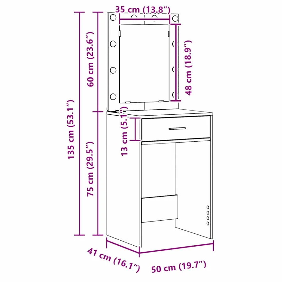 Table de Toilette avec tiroir 3 pcs Marron Bois d'ingénierie - 14