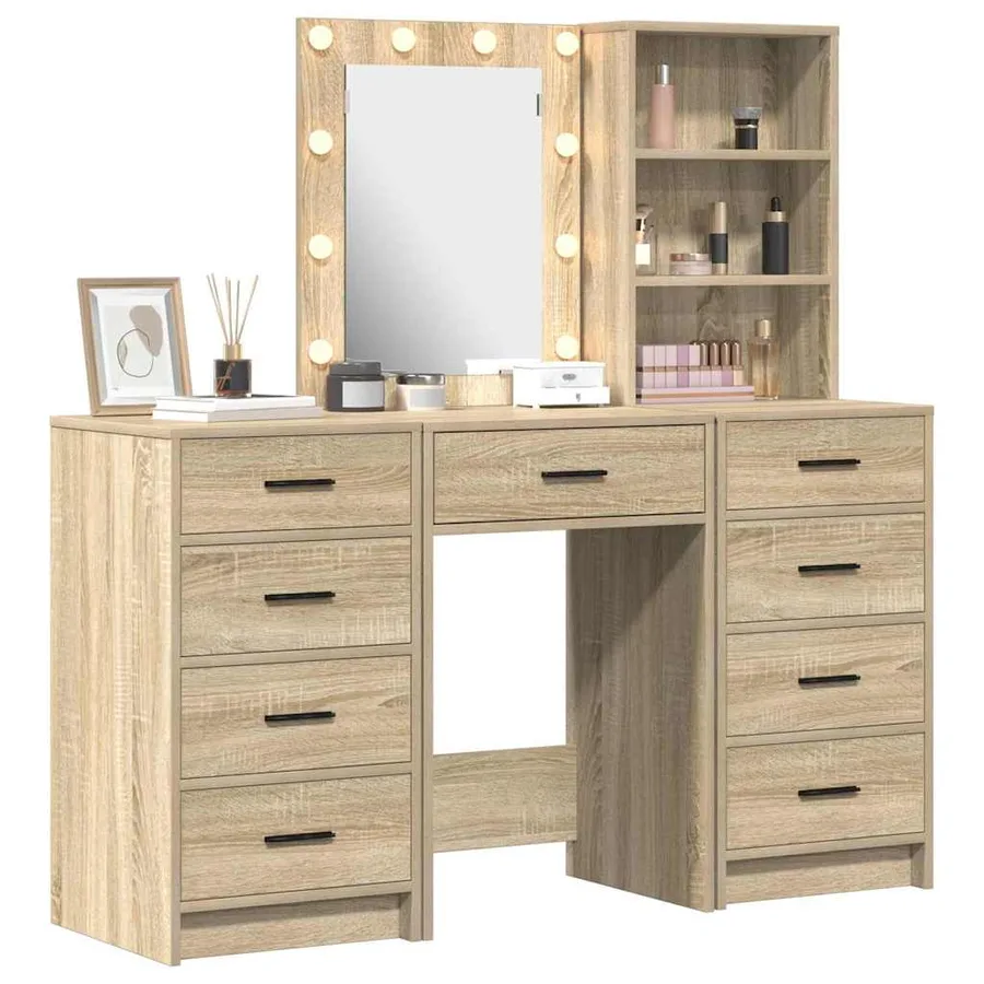 Table de Toilette avec tiroir 3 pcs Marron Bois d'ingénierie - 3