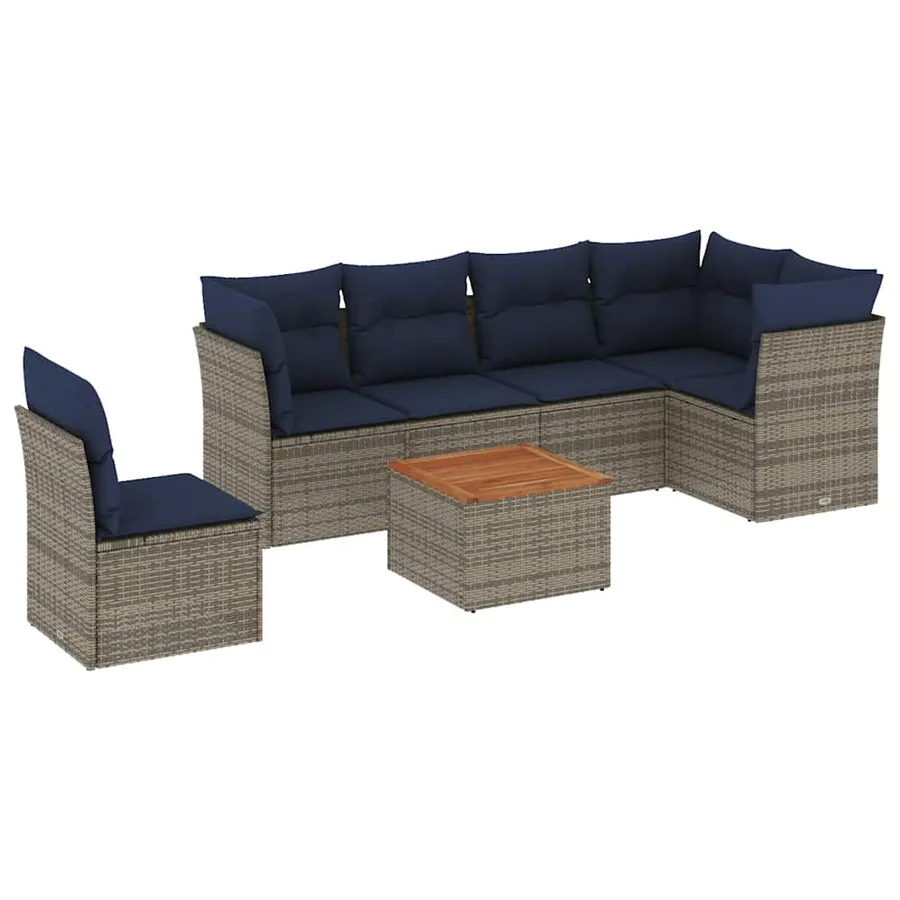 Salon de jardin 7 pcs avec coussins gris résine tressée - 2