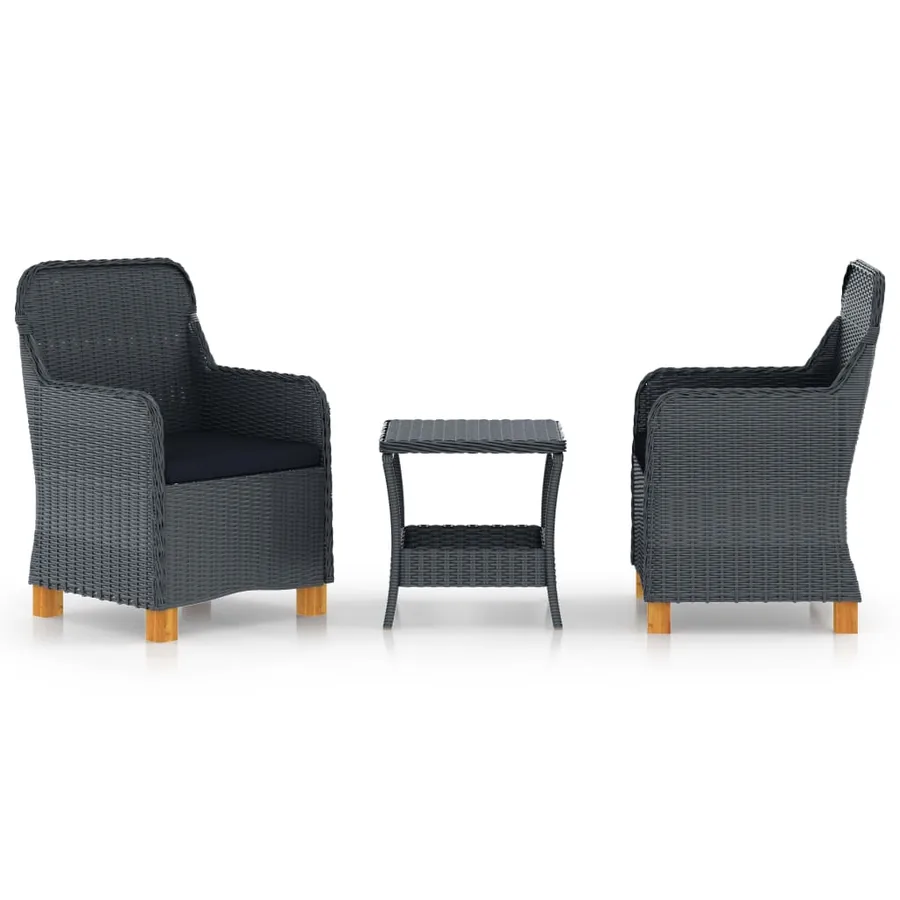 Salon de jardin 3 pcs avec coussins résine tressée gris foncé
