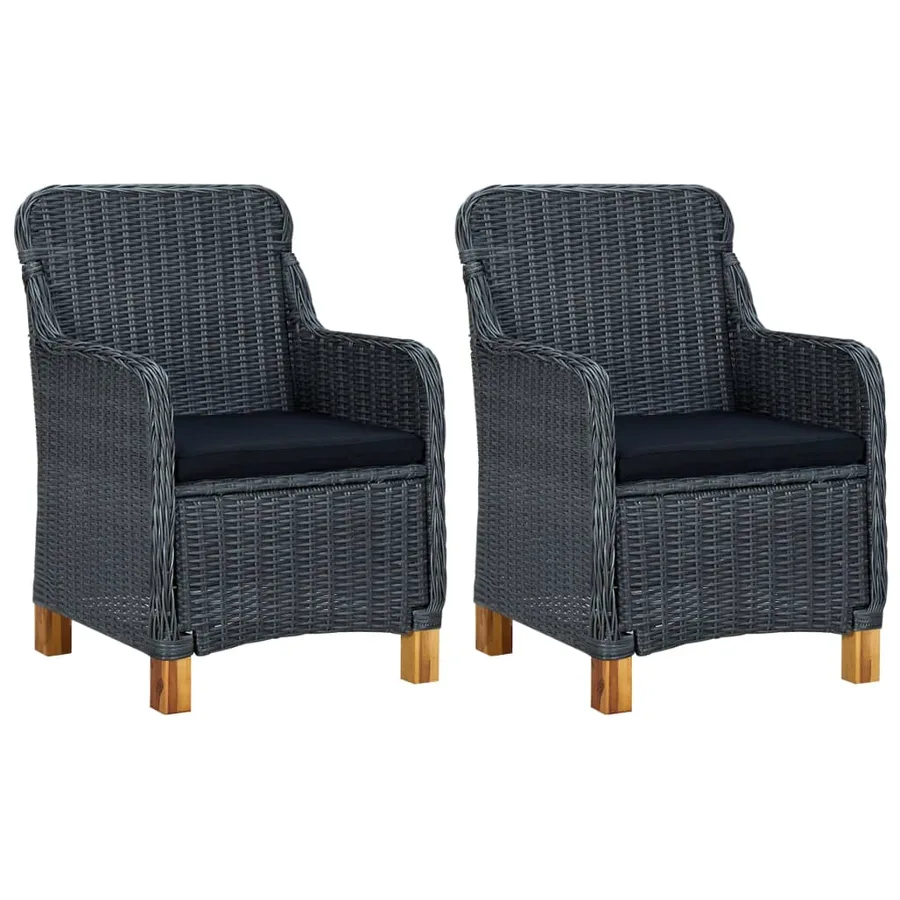 Salon de jardin 3 pcs avec coussins résine tressée gris foncé - 2