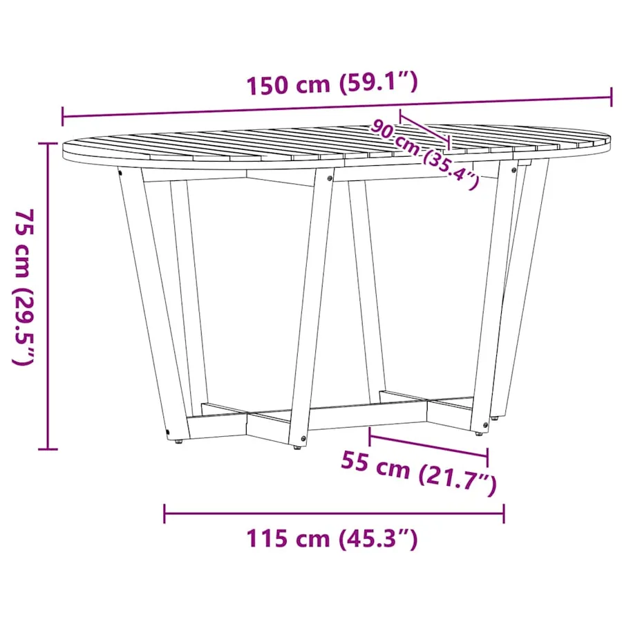 Table de jardin ovale 150 x 90 x 75 cm en bois d'acacia massif - 12