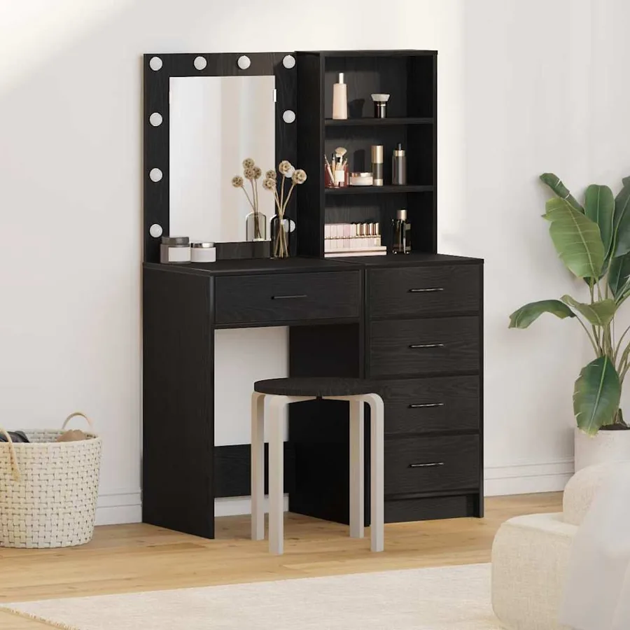 Table de Toilette 2 pcs Noir 50 x 41 x 135 cm Bois d'ingénierie