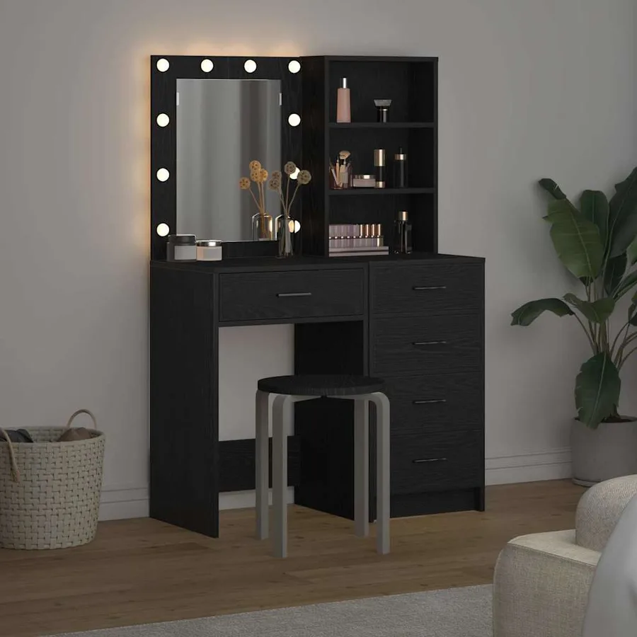 Table de Toilette 2 pcs Noir 50 x 41 x 135 cm Bois d'ingénierie - 4