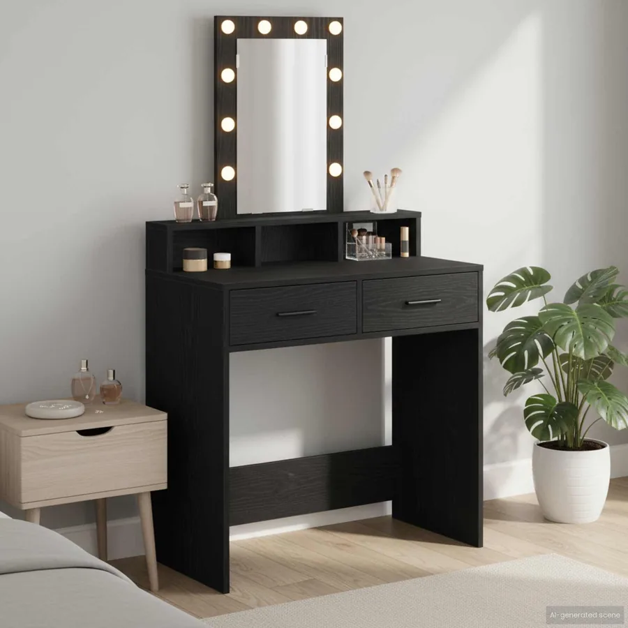 Table de Toilette Noir 79 x 41 x 140 cm Bois d'ingénierie