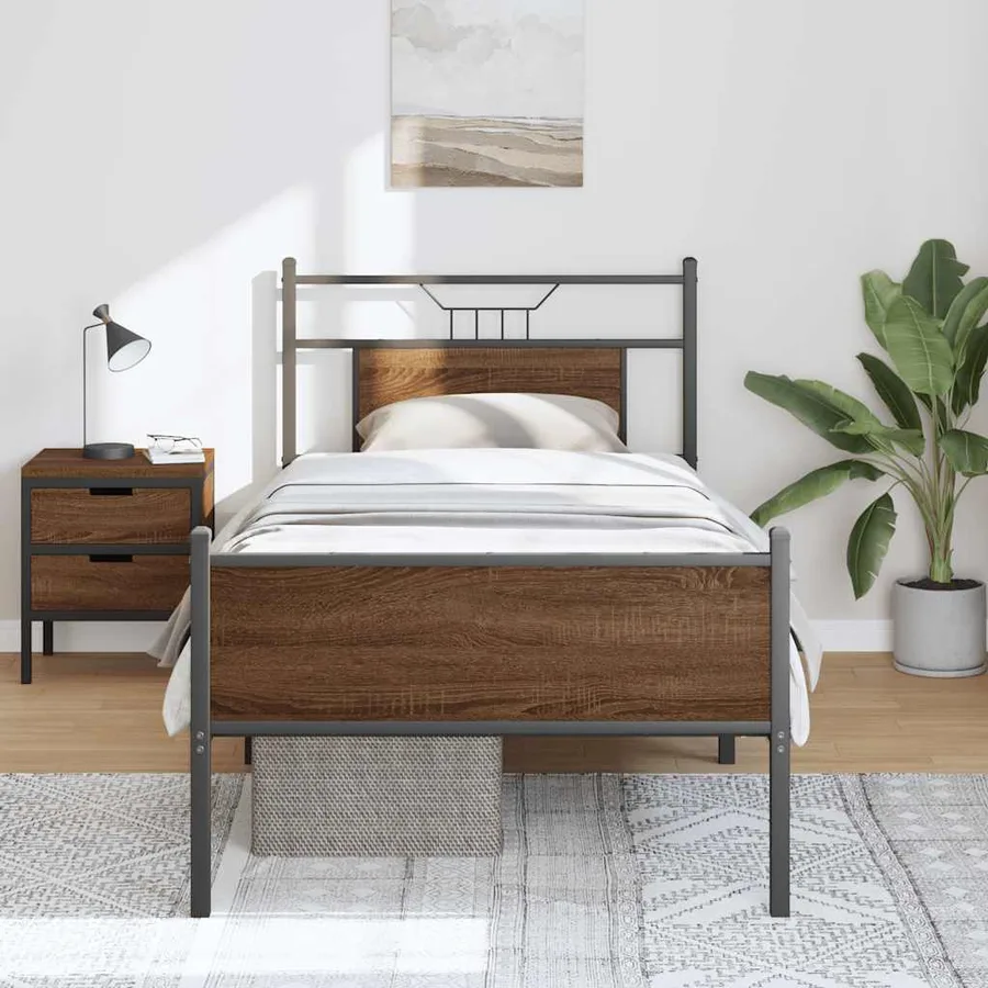 Cadre de lit sans matelas chêne marron 90x190cm bois ingénierie - 4