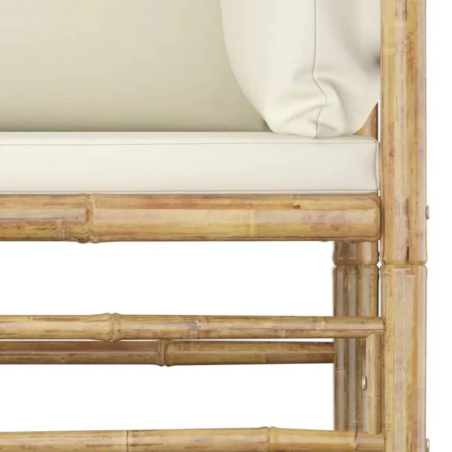 Salon de jardin 4 pcs avec coussins blanc crème bambou - 4