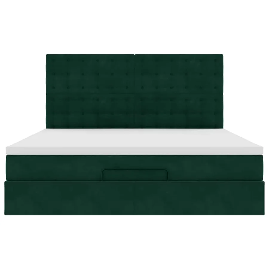 Cadre de lit ottoman avec matelas vert foncé 160x200 cm velours - 10