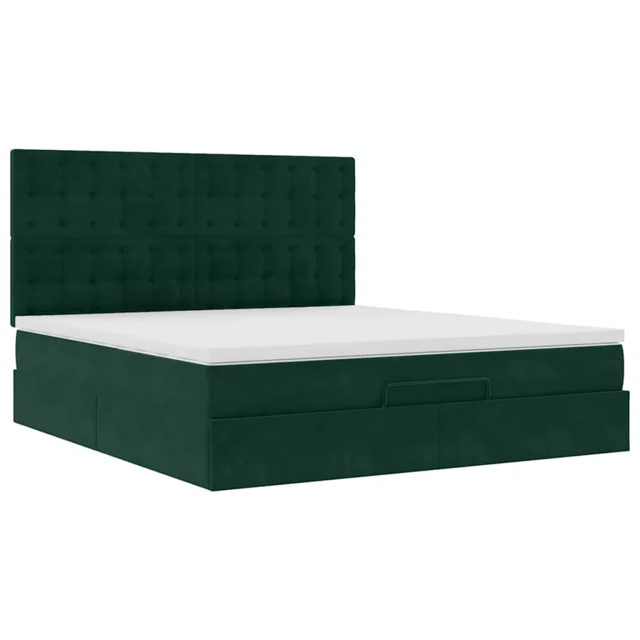 Cadre de lit ottoman avec matelas vert foncé 160x200 cm velours - 7