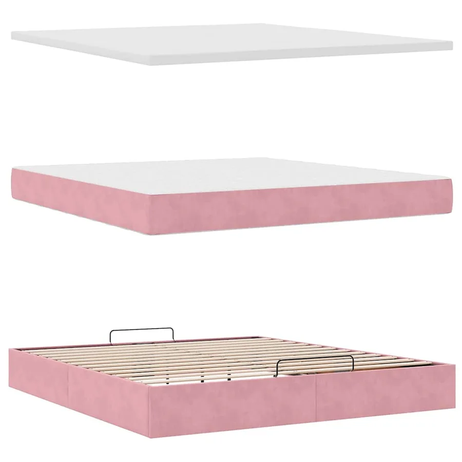 Cadre de lit ottoman avec matelas rose 160x200 cm velours - 11