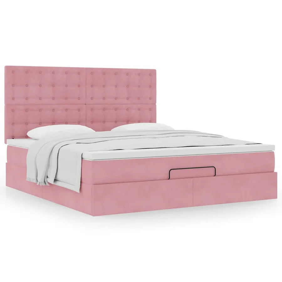 Cadre de lit ottoman avec matelas rose 160x200 cm velours - 4