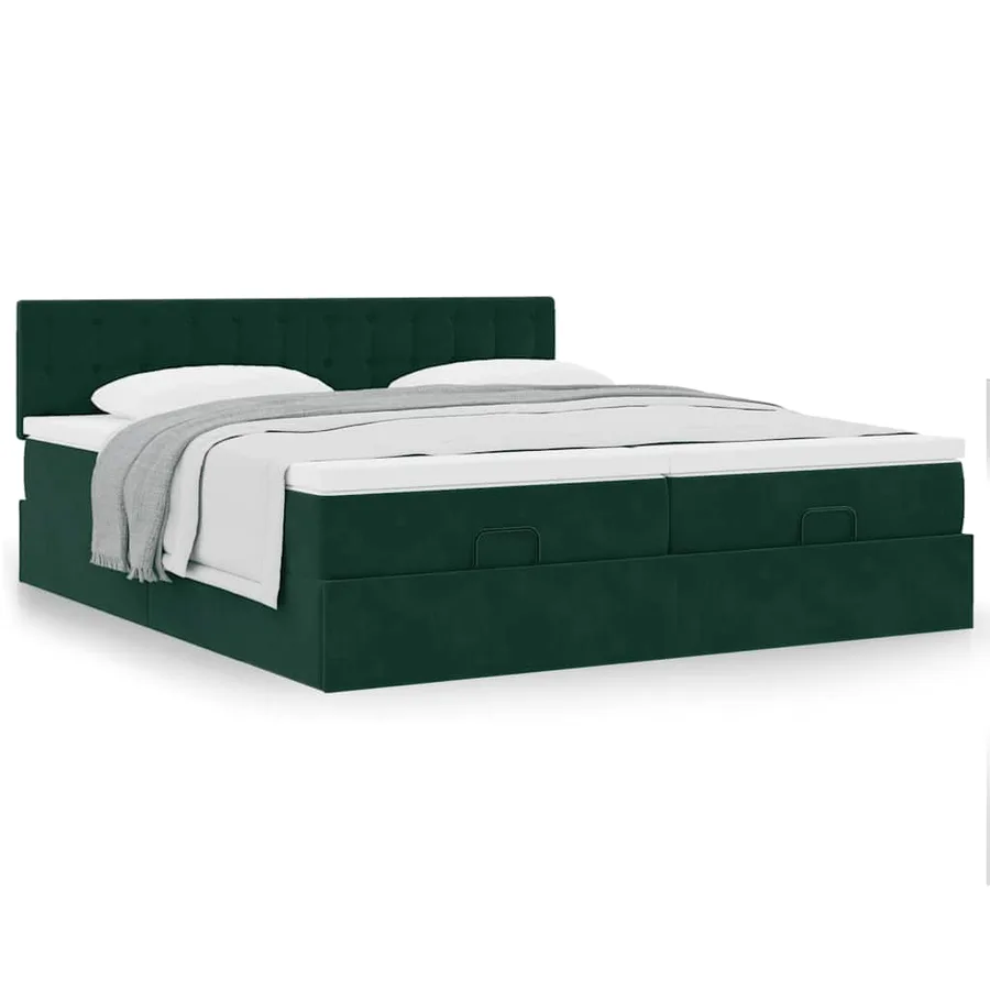 Cadre de lit ottoman avec matelas vert foncé 160x200 cm velours - 4