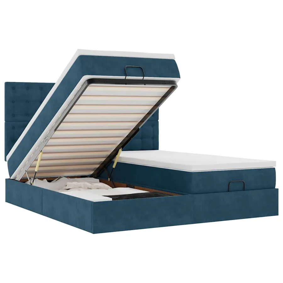 Cadre de lit ottoman avec matelas bleu foncé 160x200 cm velours - 2