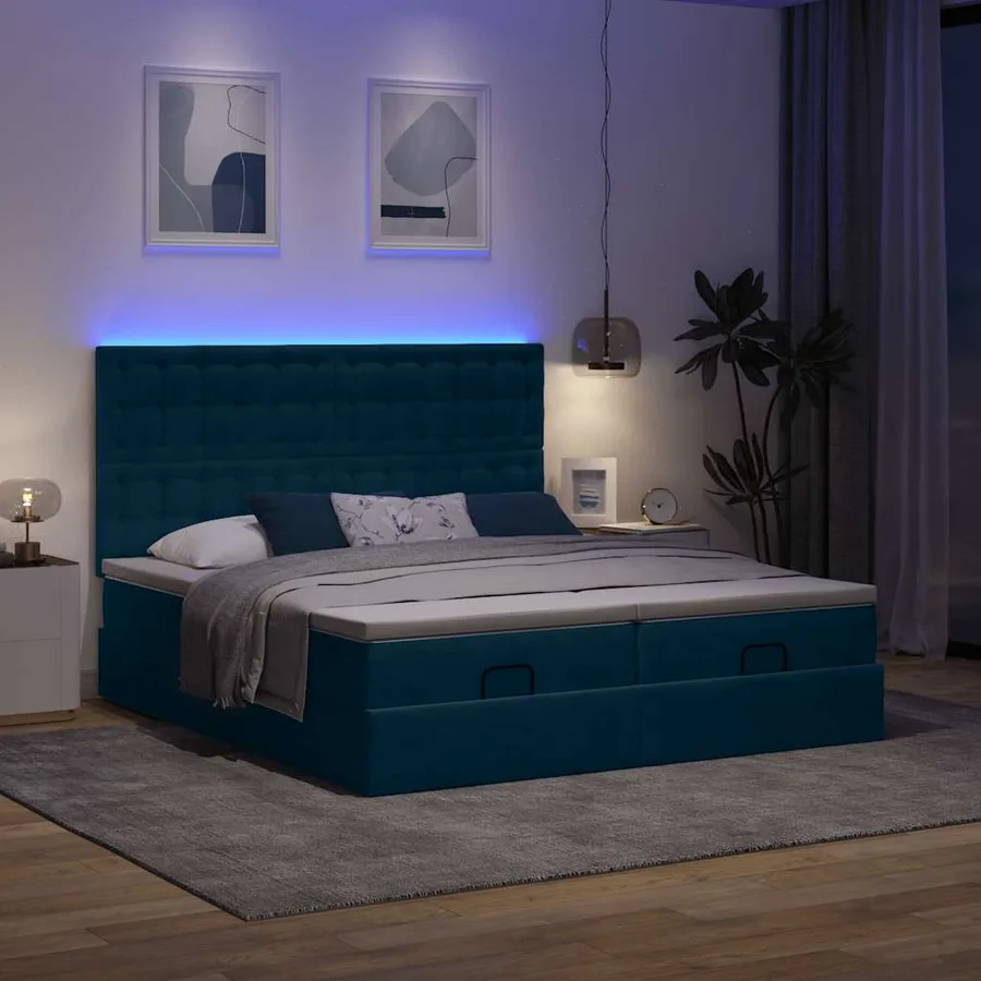 Cadre de lit ottoman avec matelas bleu foncé 160x200 cm velours - 3