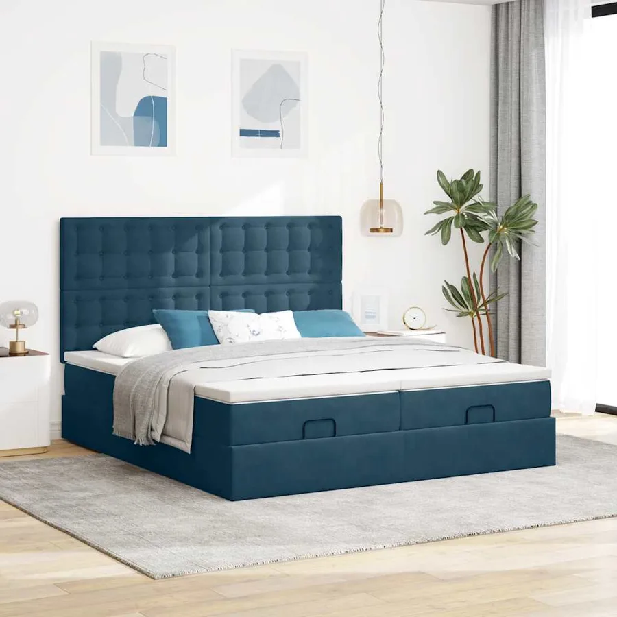 Cadre de lit ottoman avec matelas bleu foncé 160x200 cm velours - 4