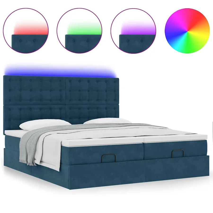 Cadre de lit ottoman avec matelas bleu foncé 160x200 cm velours - 5