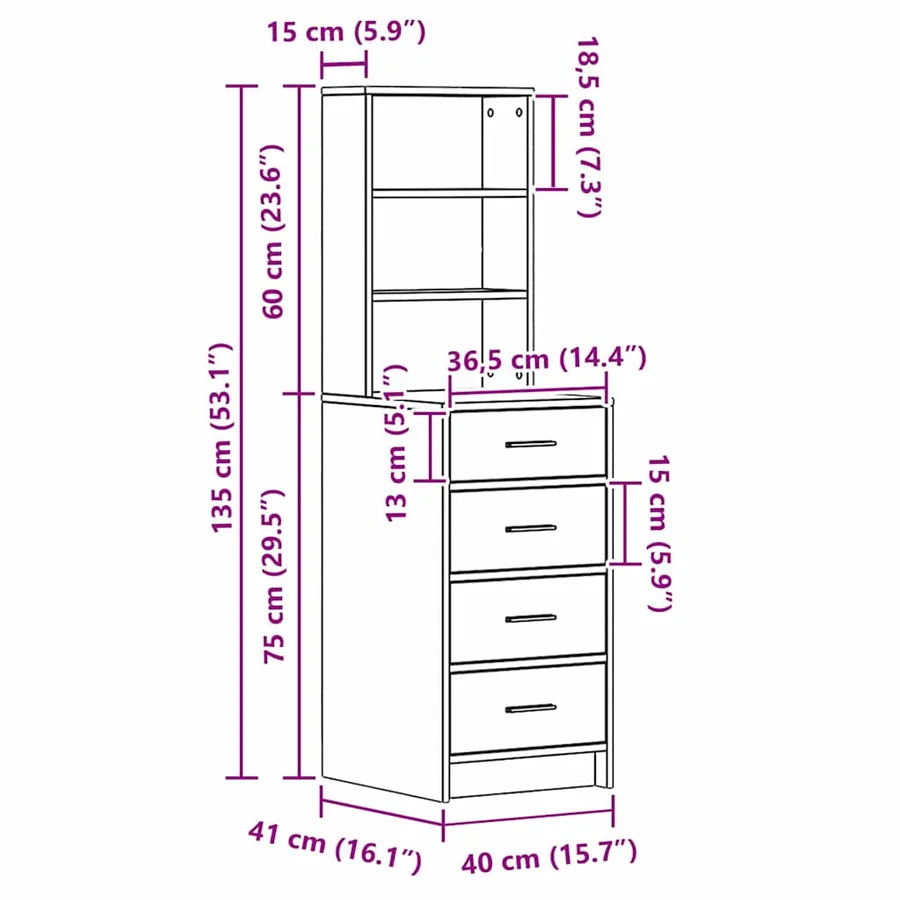 Haut Armoire chêne artisanal 40 x 41 x 135 cm Bois d'ingénierie - 13