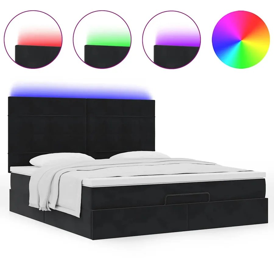 Cadre de lit ottoman avec matelas noir 180x200cm velours - 5