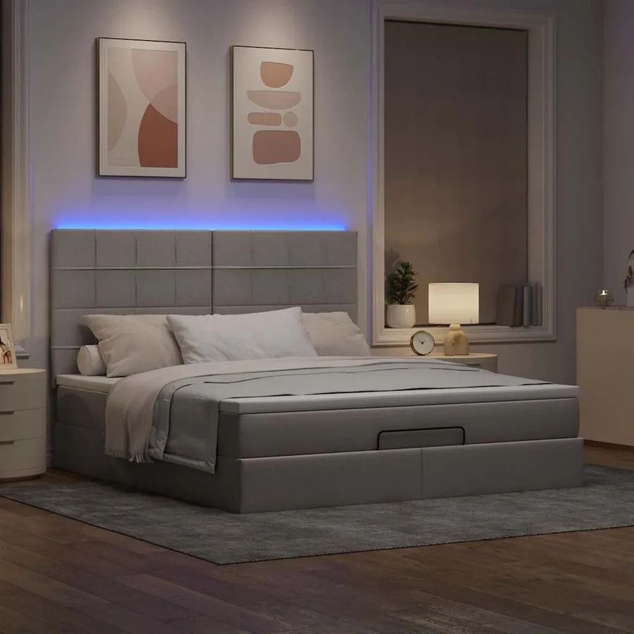 Cadre de lit ottoman avec matelas taupe 160x200 cm tissu - 2