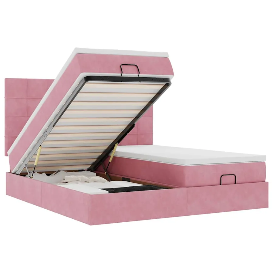 Cadre de lit ottoman avec matelas rose 180x200 cm velours - 2