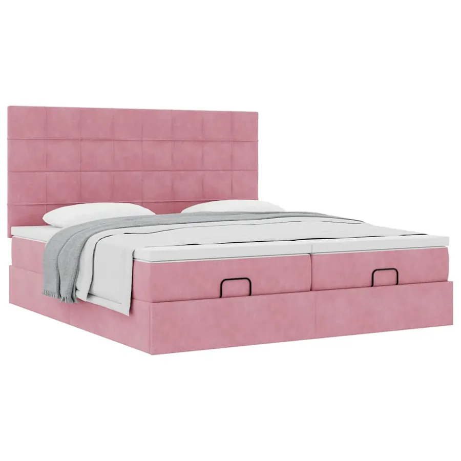 Cadre de lit ottoman avec matelas rose 180x200 cm velours - 5