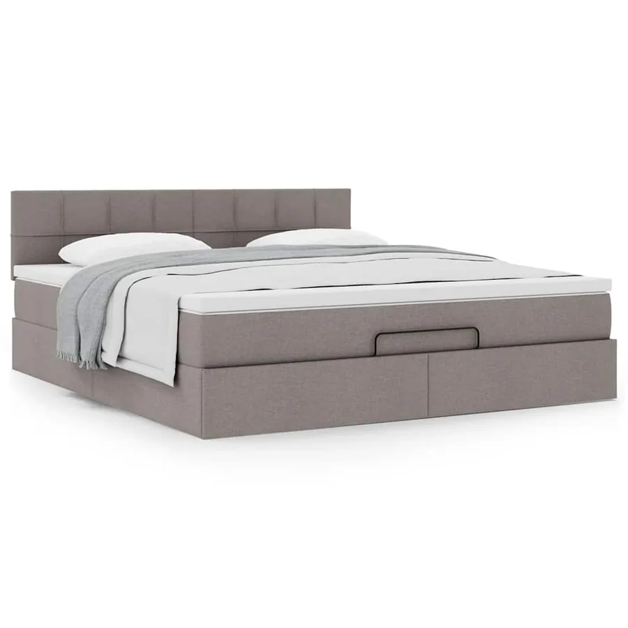 Cadre de lit ottoman avec matelas taupe 160x200 cm tissu - 4