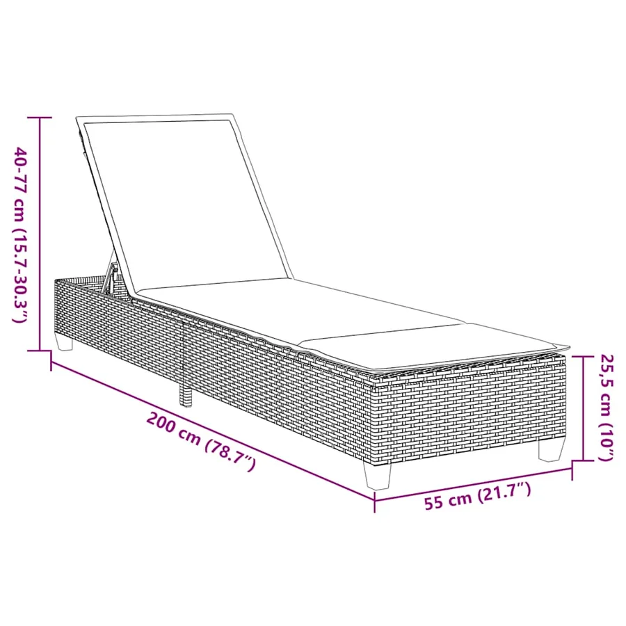 Transat avec coussins gris 55 x 200 x 25,5 cm en rotin synthétique - 12
