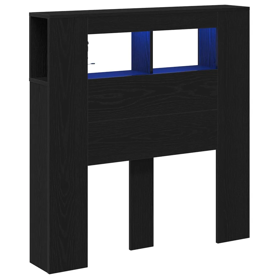 Tête de lit LED avec étagère Chêne noir 100 x 18,5 x 103,5 cm - 2