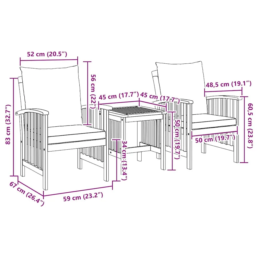 Ensemble de canapé de jardin avec coussin 3 pcs Huile Naturelle - 8