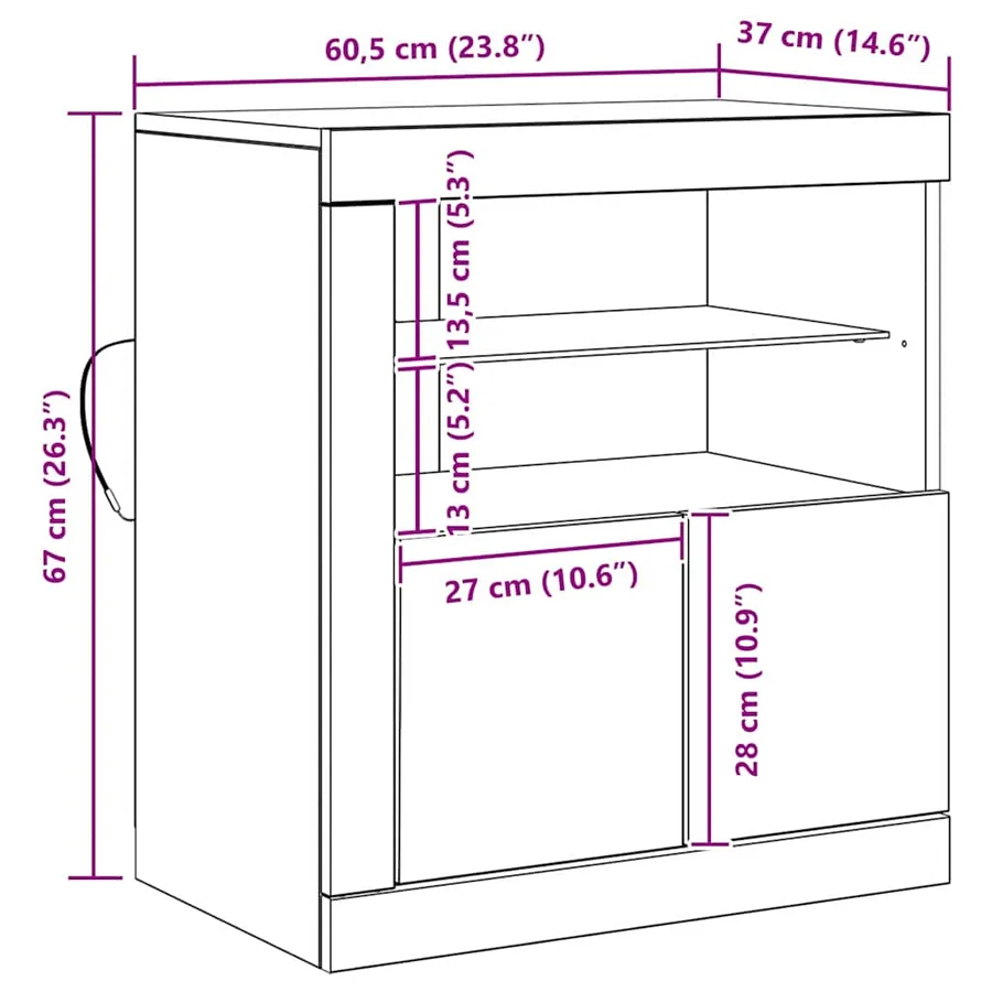 Buffet LED Noir 60,5 x 37 x 67 cm Bois d'ingénierie - 15