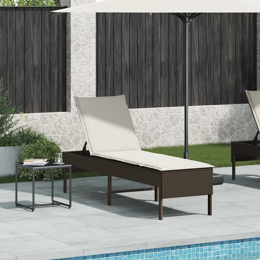 Transat avec coussin marron 55x200x44cm résine tressée - 3