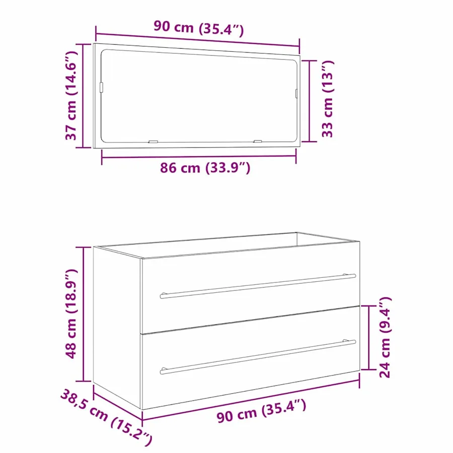Cabinet de Lavabo Chêne noir 90 x 45 x 1.5 cm Bois d'ingénierie - 11