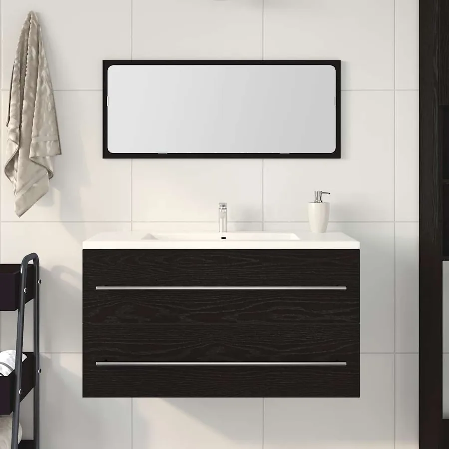 Cabinet de Lavabo Chêne noir 90 x 45 x 1.5 cm Bois d'ingénierie - 4
