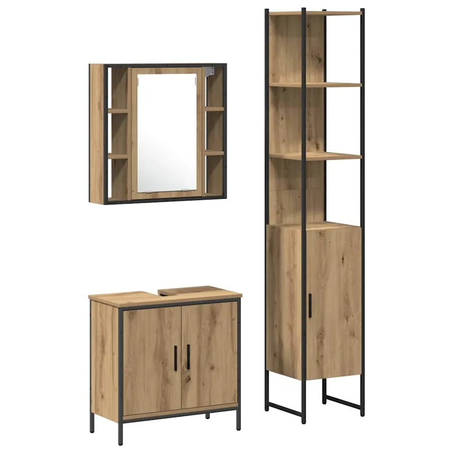 Meubles de salle de bain 3 pc Marron 33 x 33 x 185,5 cm - 2