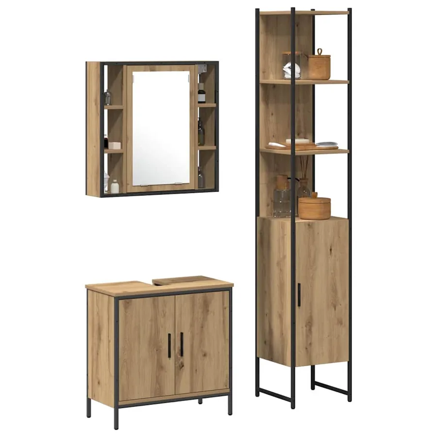 Meubles de salle de bain 3 pc Marron 33 x 33 x 185,5 cm - 3