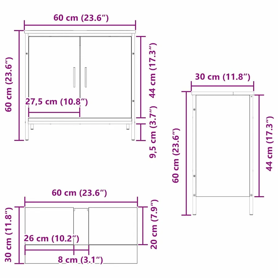Meuble de Lavabo de Salle de Bain Chêne noir 60 x 30 x 60 cm - 15