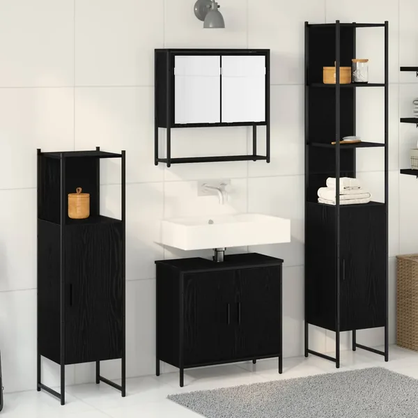 Ensemble de mobilier de salle de bain avec étagère 4 pcs Noir