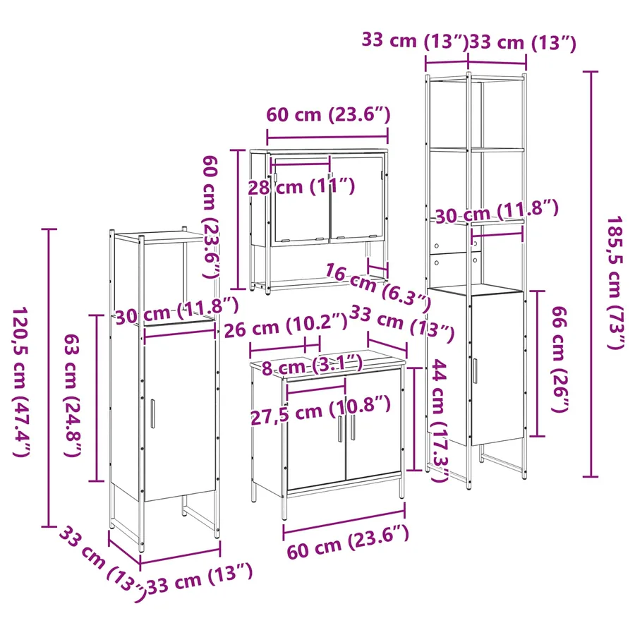 Ensemble de mobilier de salle de bain avec étagère 4 pcs Noir - 18