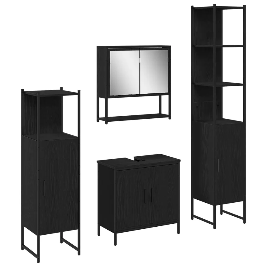 Ensemble de mobilier de salle de bain avec étagère 4 pcs Noir - 2