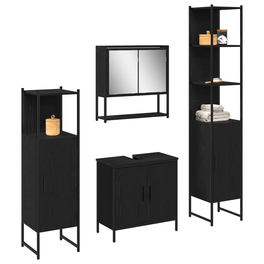 Ensemble de mobilier de salle de bain avec étagère 4 pcs Noir - 3