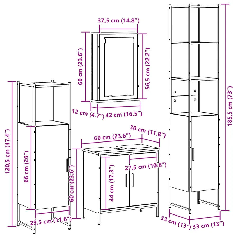 Ensemble de mobilier de salle de bain avec étagère 4 pcs Noir - 17