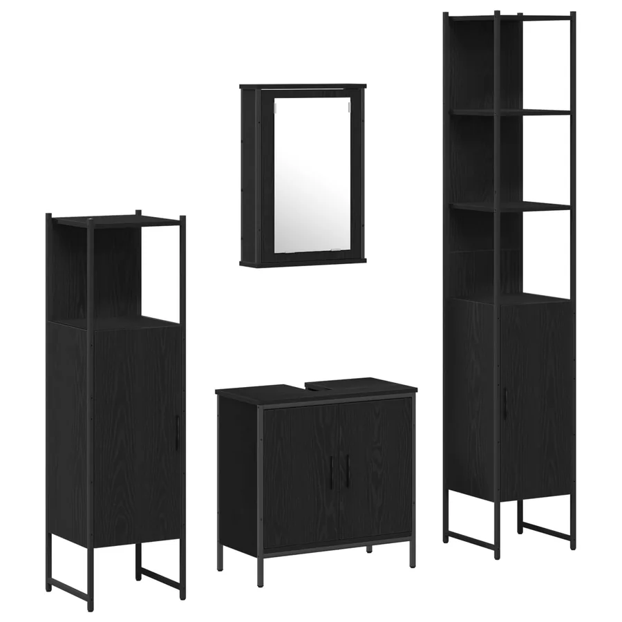 Ensemble de mobilier de salle de bain avec étagère 4 pcs Noir - 2