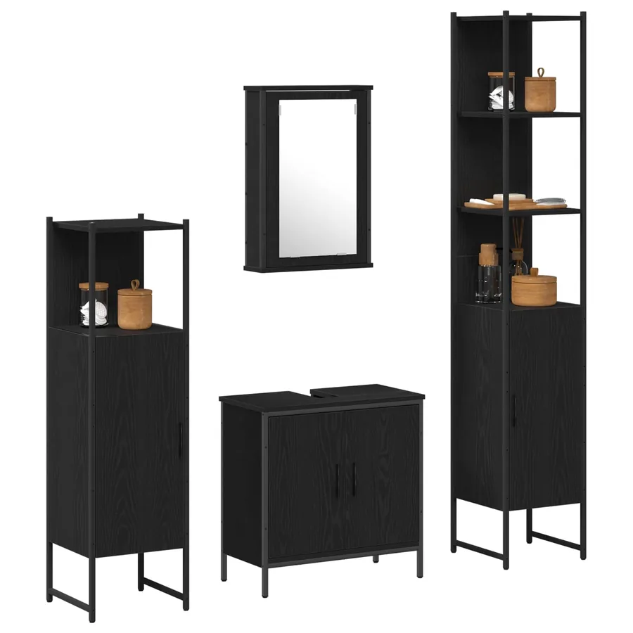 Ensemble de mobilier de salle de bain avec étagère 4 pcs Noir - 3