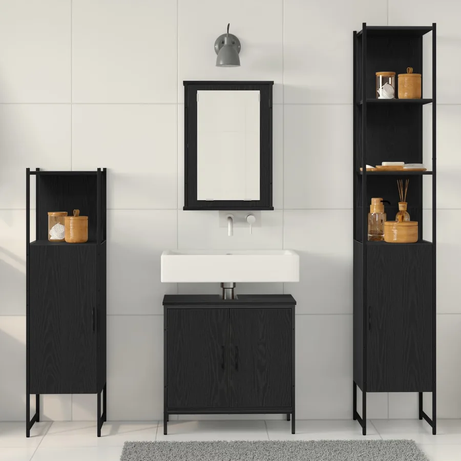 Ensemble de mobilier de salle de bain avec étagère 4 pcs Noir - 4