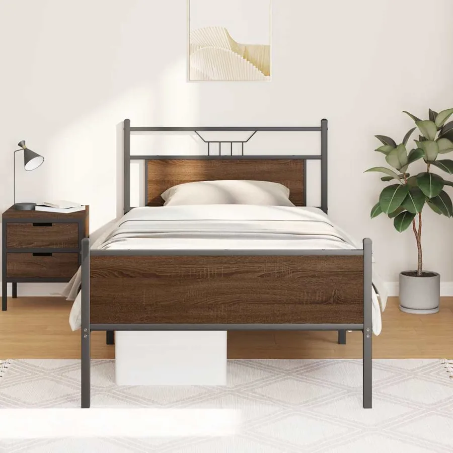 Cadre de lit sans matelas chêne marron 107x203 cm - 4