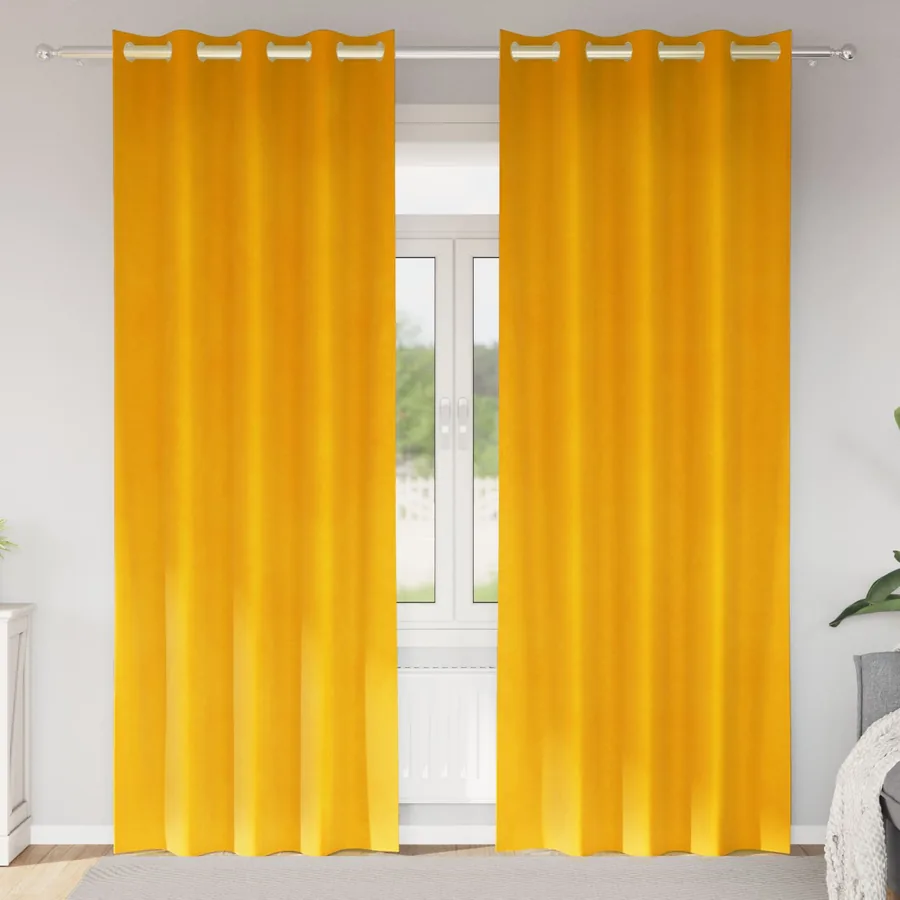 Rideaux occultants 2 pcs Jaune moutarde 140 x 245 cm Velours