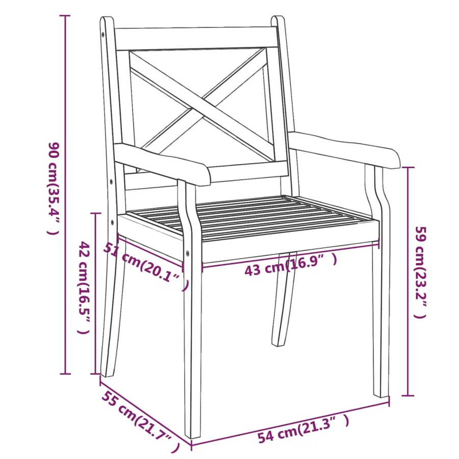 Chaises à manger d'extérieur lot de 6 Bois d'acacia massif - 7