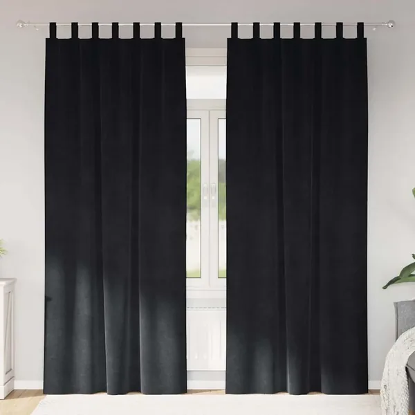 Rideaux occultants 2 pcs Noir 140 x 225 cm Velours