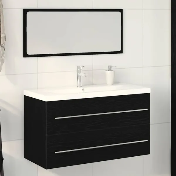 Meuble de Lavabo de Salle de Bain avec tiroir 3 pcs Chêne noir